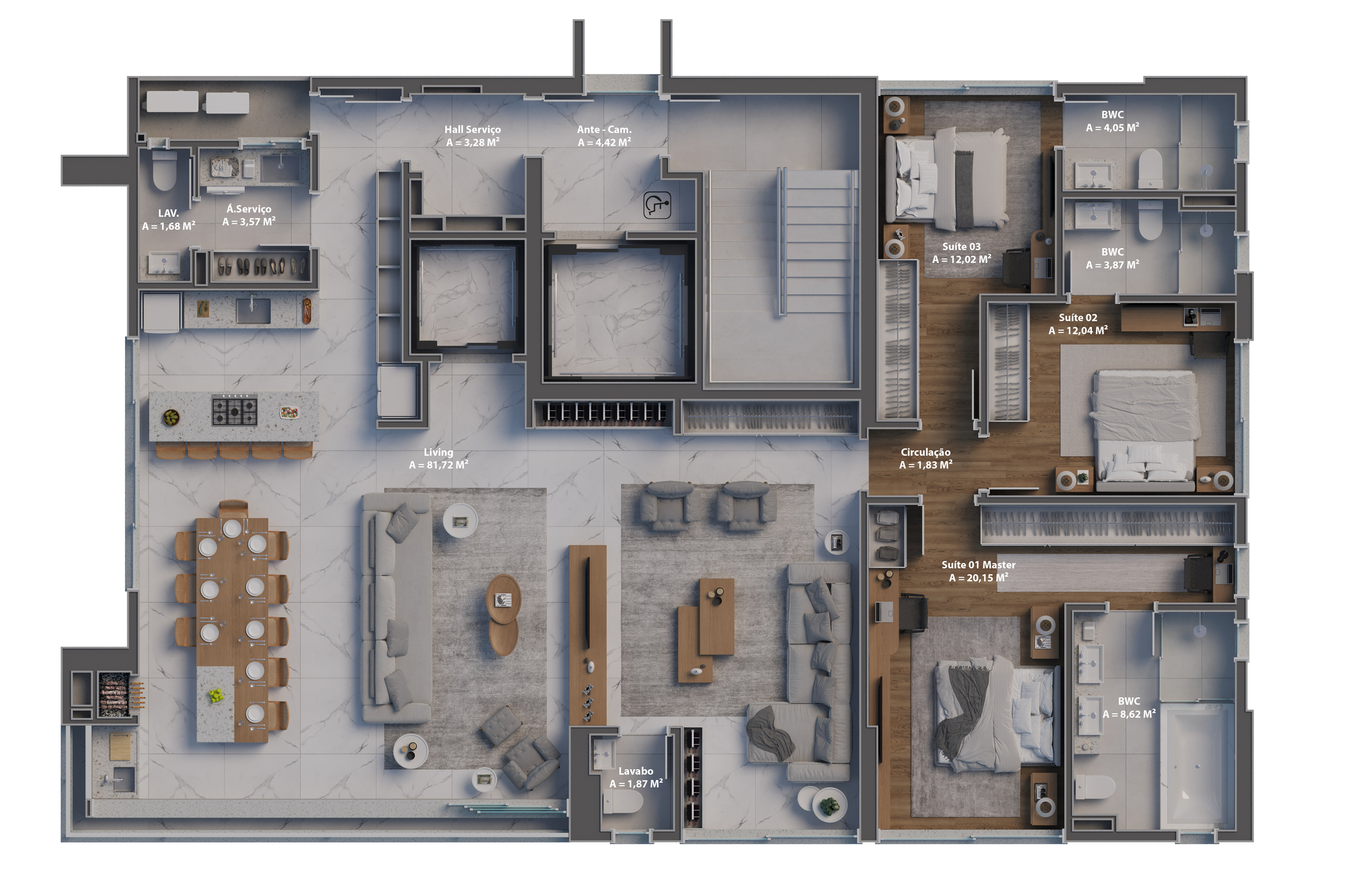 Planta 04 - 3 dorm 190,91m² - opção 3