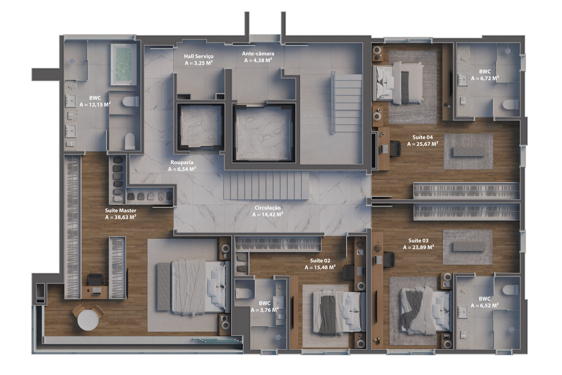 Planta 06 - 4 dorm 381,82m² - cobertura duplex - inferior