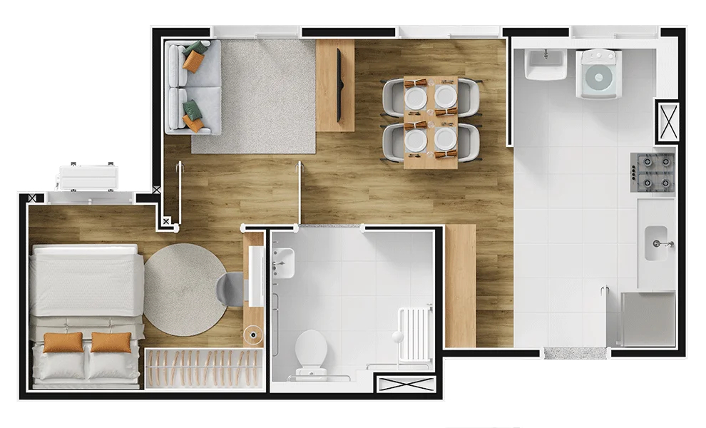 Planta 01 - 1 dorm 35,88m²