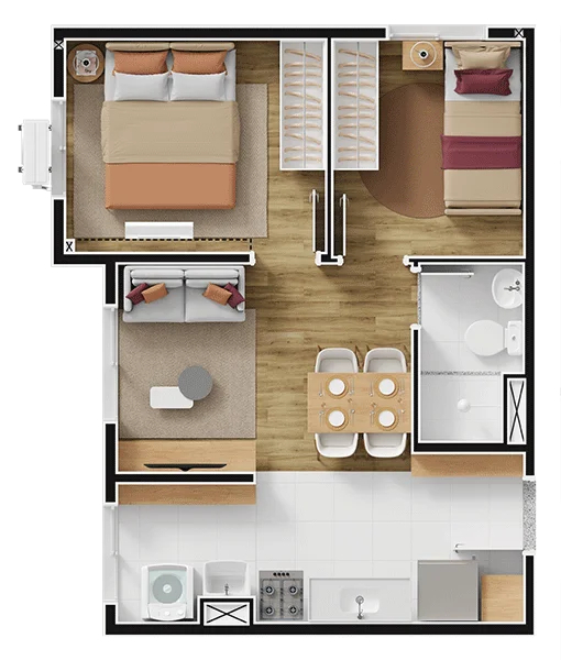 Planta 03 - 2 dorm 35,91m²