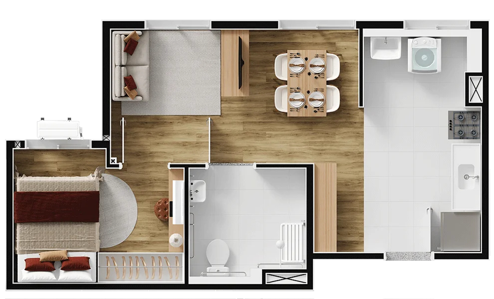Planta 04 - 1 dorm 36,08m²