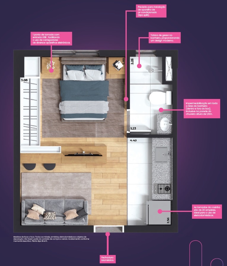 Planta 02 - 1 dorm 25m² - studio