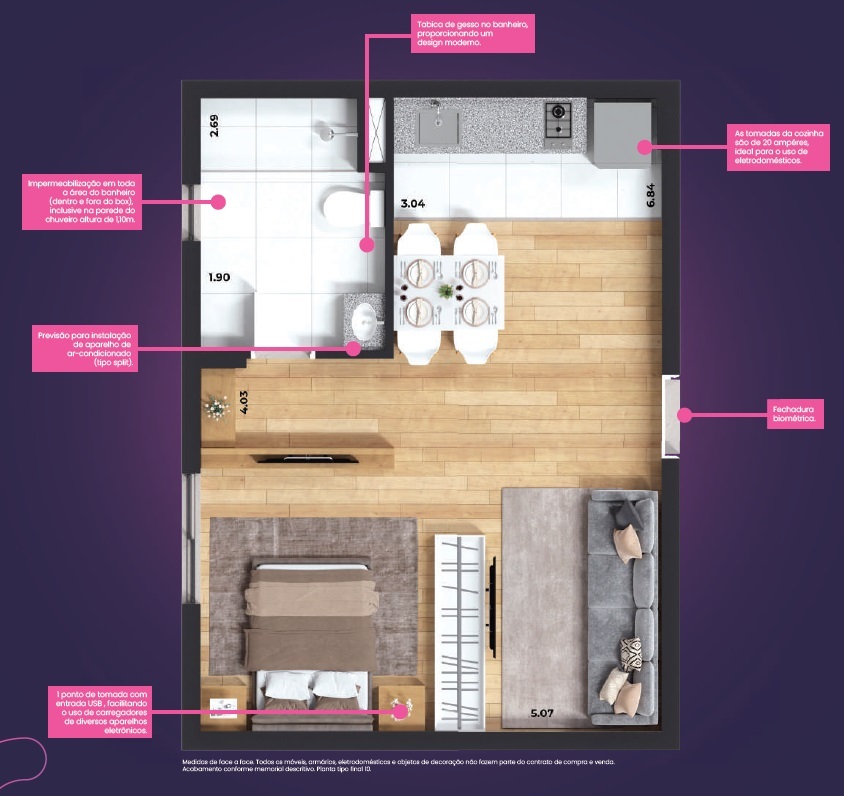 Planta 03 - 1 dorm 39m² - studio