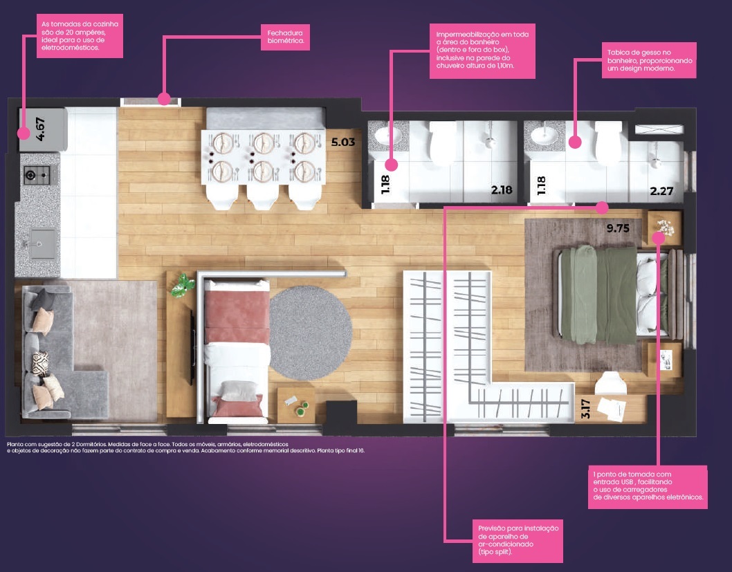 Planta 04 - 2 dorm 48m² - opção