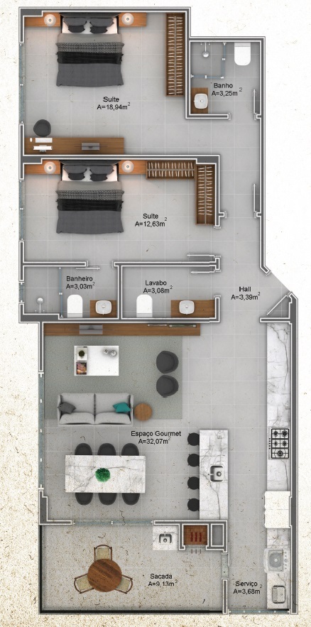 Planta 01 - 2 dorm 100,06m²