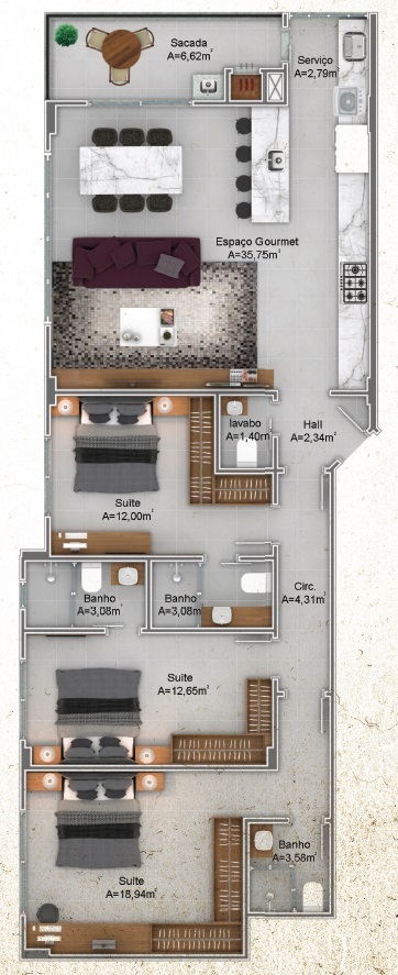 Planta 02 - 3 dorm 120,52m²