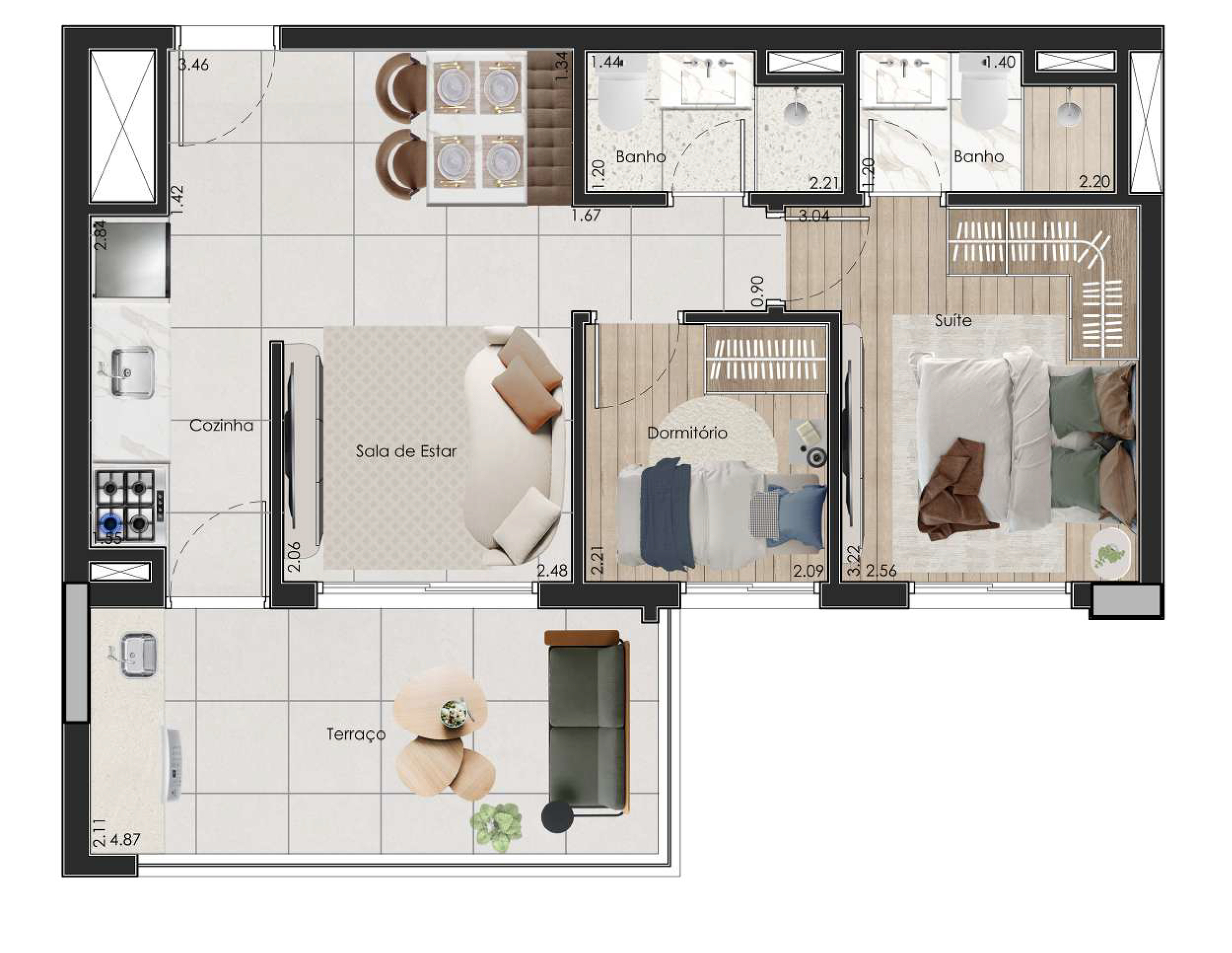 Planta 03 - 2 dorm 55,54m²