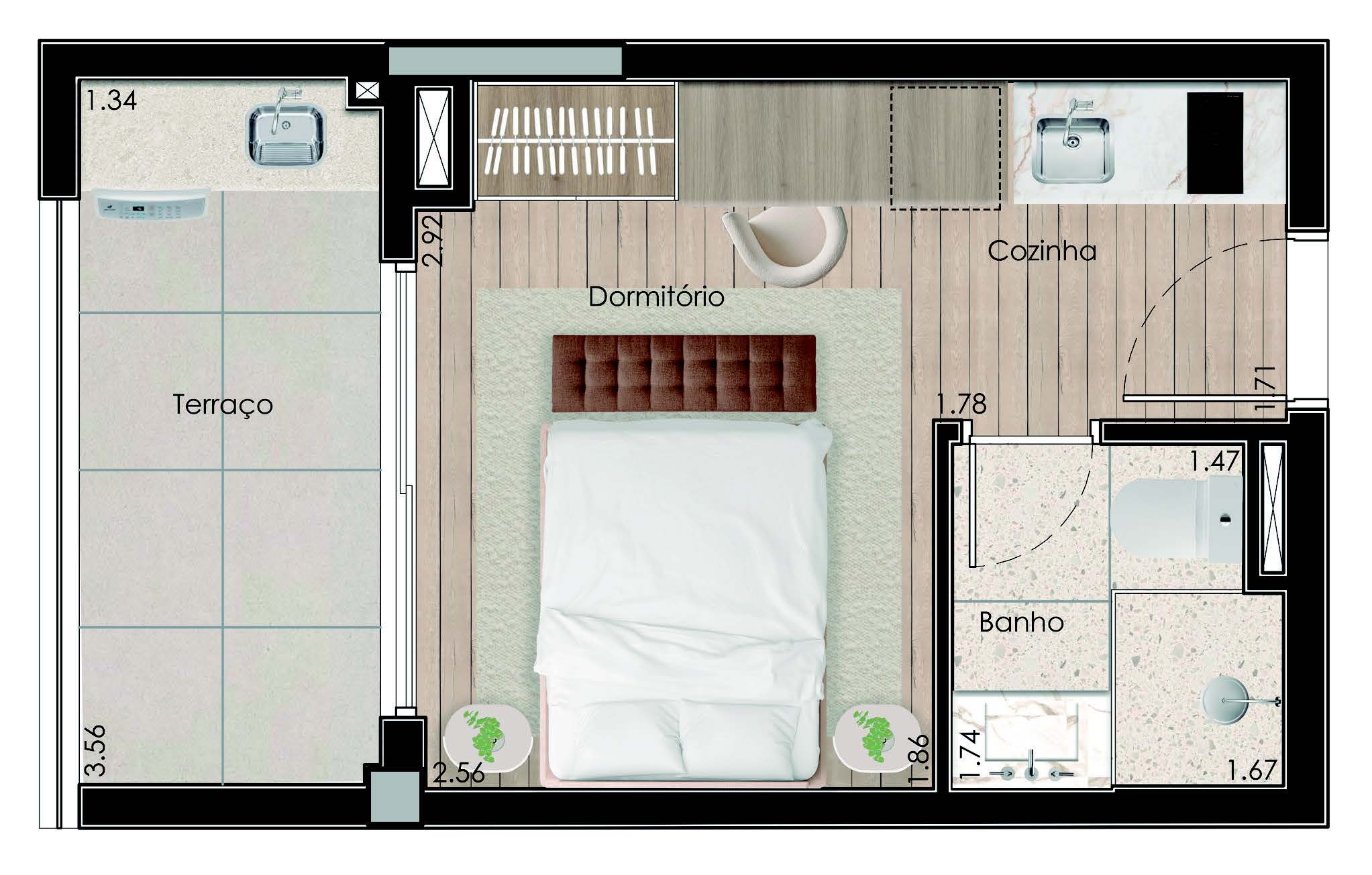 Planta 02 - 1 dorm 24,45m² - loft