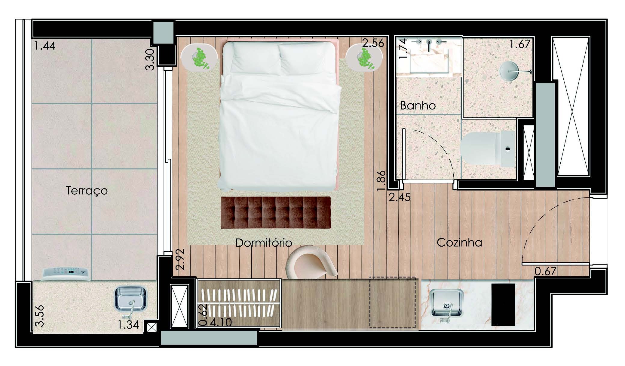 Planta 03 - 1 dorm 25,16m² - loft