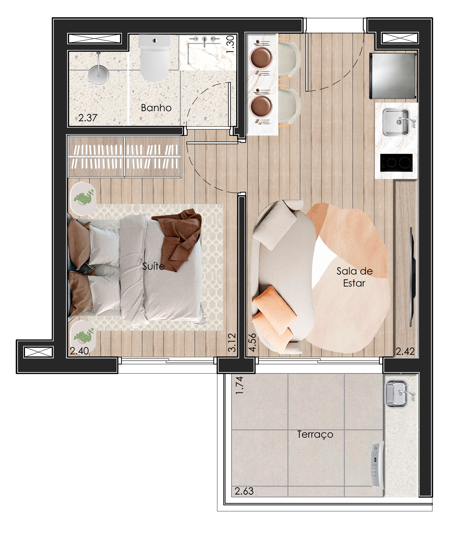 Planta 04 - 1 dorm 31,23m²