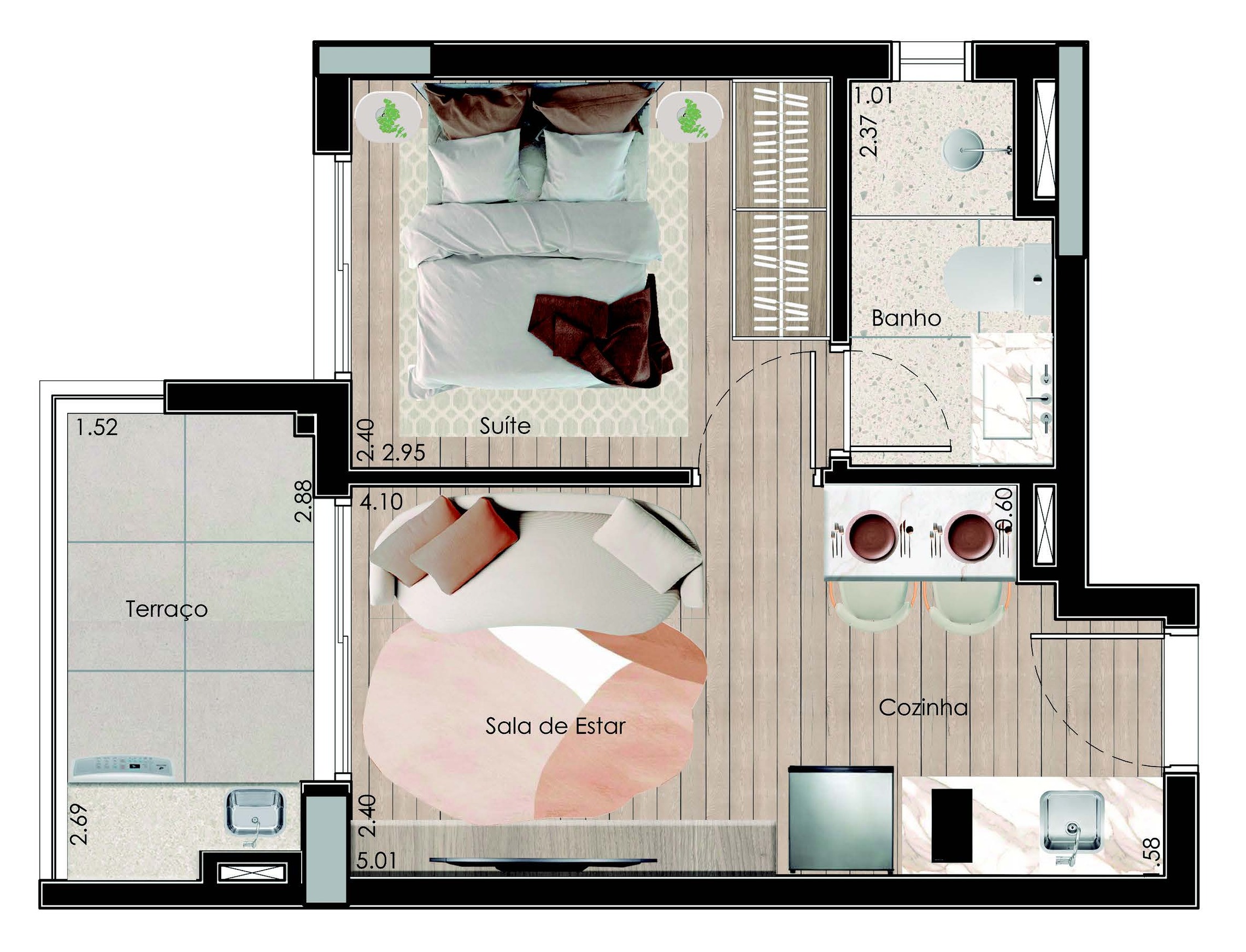 Planta 05 - 1 dorm 32,04m²