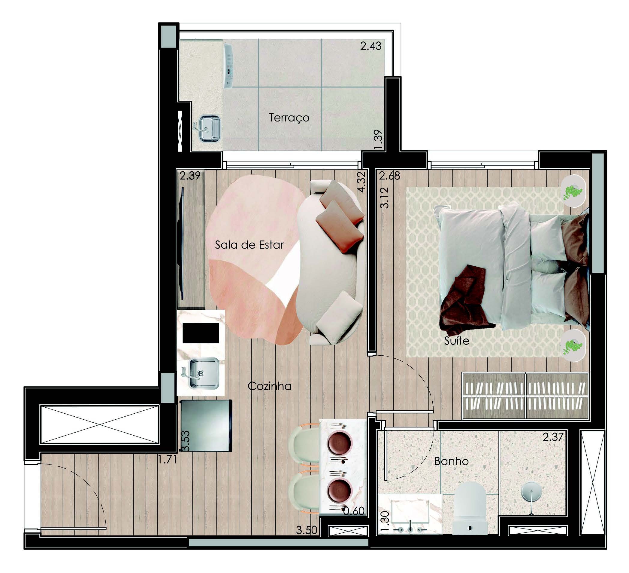 Planta 06 - 1 dorm 33,93m²