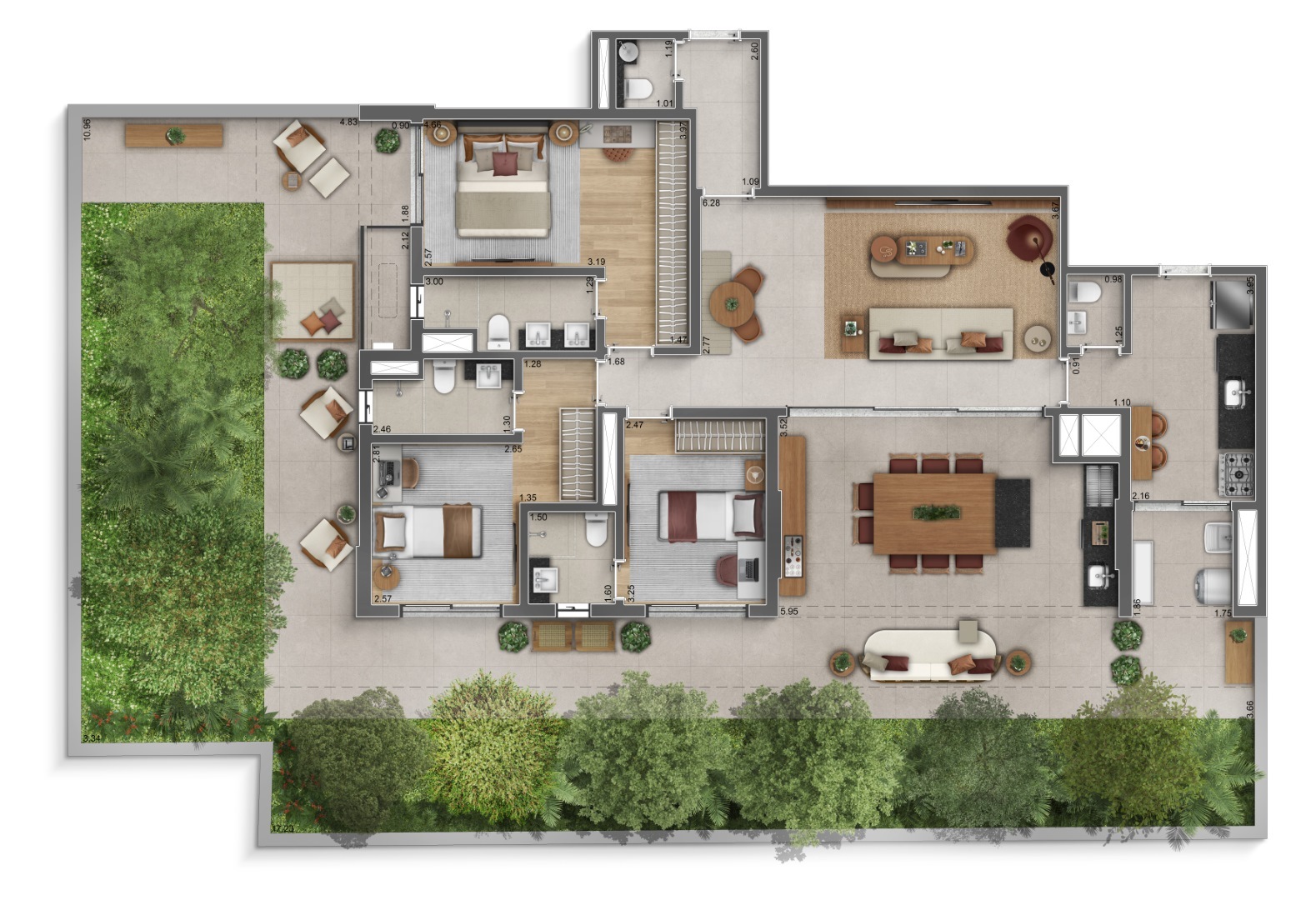 Planta 15 - 3 dorm 243m² - garden