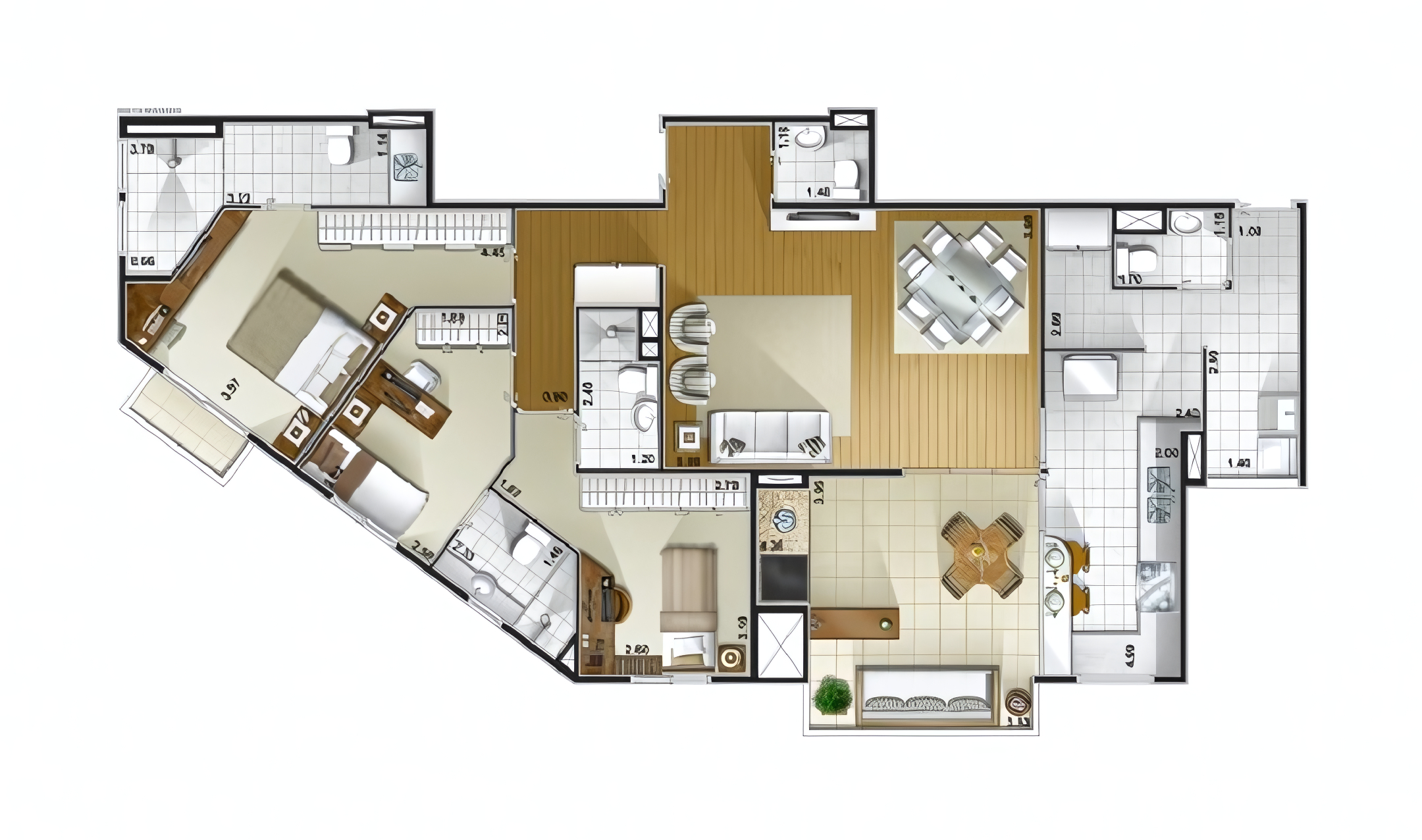 Planta 01 - 3 dorm 129,57m²