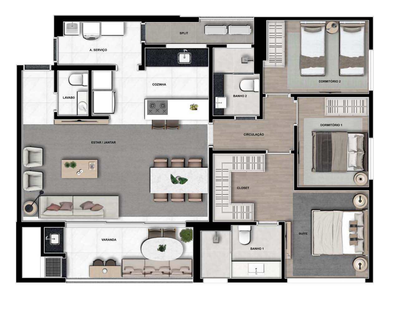 Planta 01 - 3 dorm 120m²