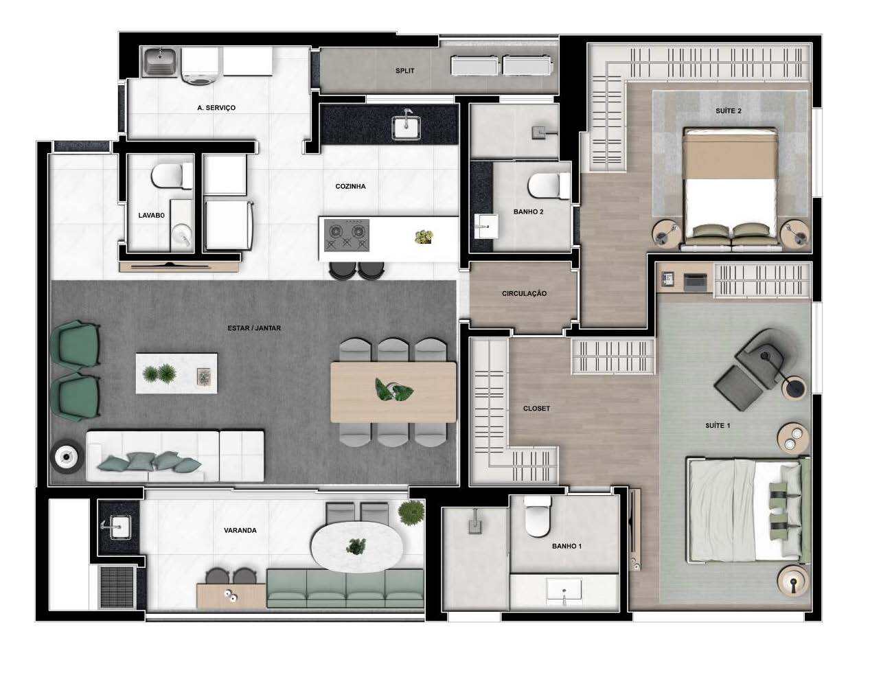 Planta 02 - 2 dorm 120m² - opção