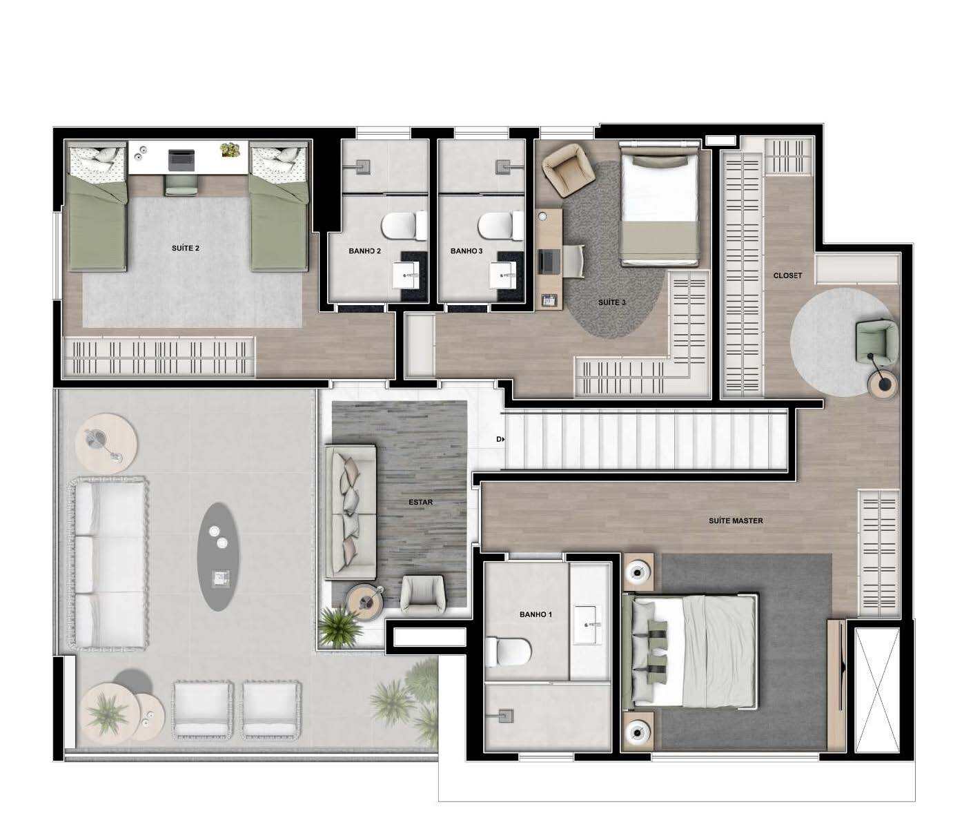 Planta 04 - 3 dorm 218m² - cobertura duplex - superior