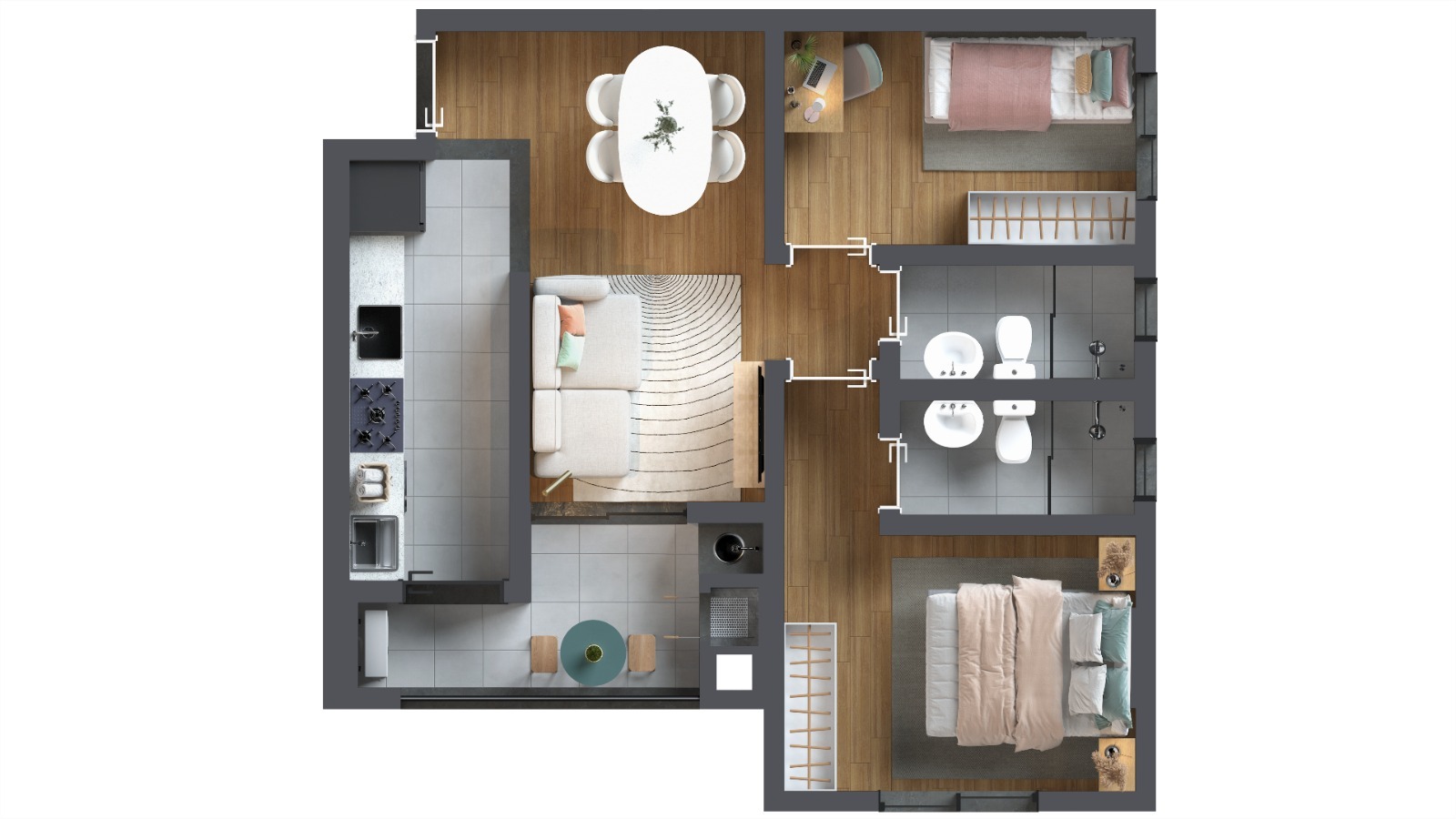 Planta 02 - 2 dorm 48,81m²