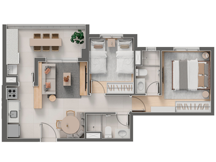 Planta 02 - 2 dorm 57,65m²