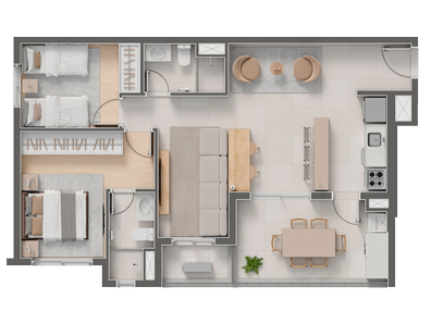 Planta 04 - 2 dorm 74,63m² - opção