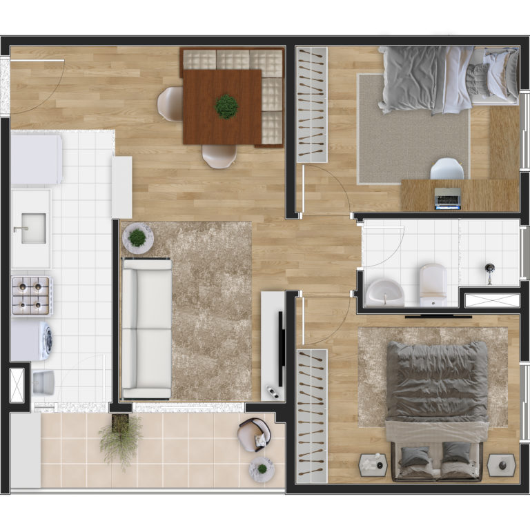 Planta 01 - 2 dorm 51,40m² Planta 01 - 2 dorm 51,40m²