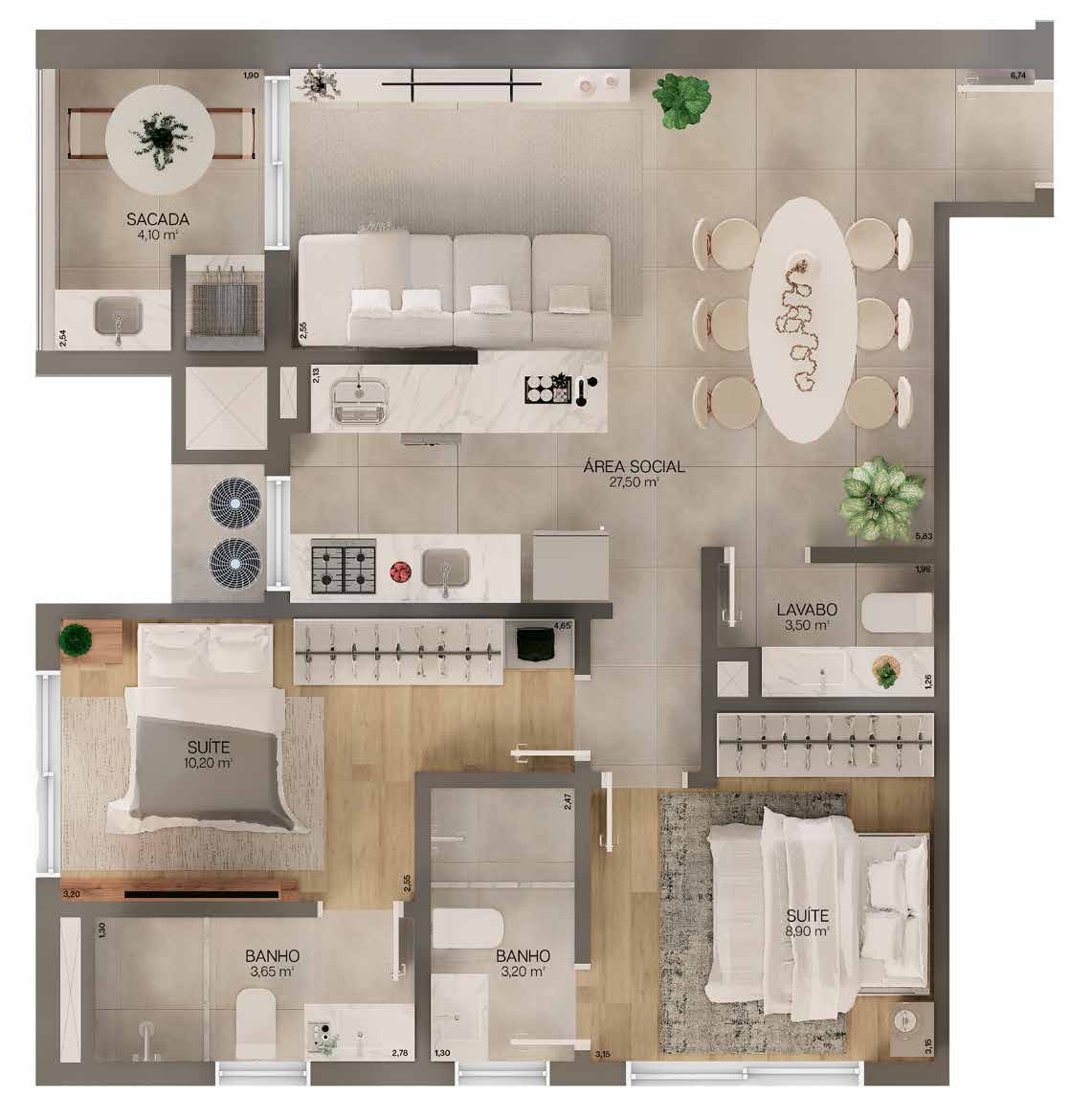 Planta 02 - 2 dorm 75m²