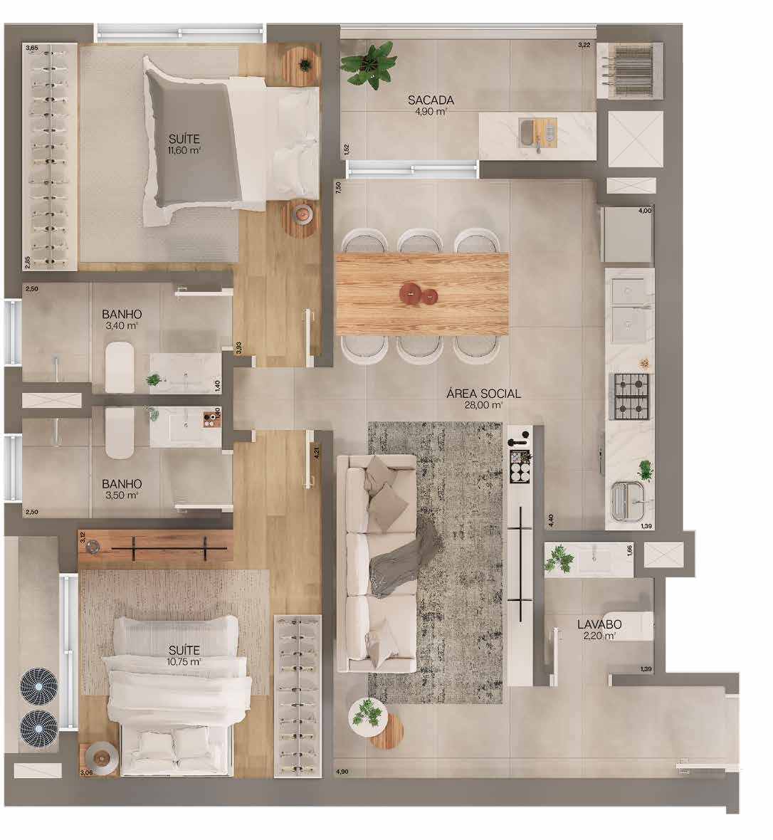 Planta 03 - 2 dorm 80m²