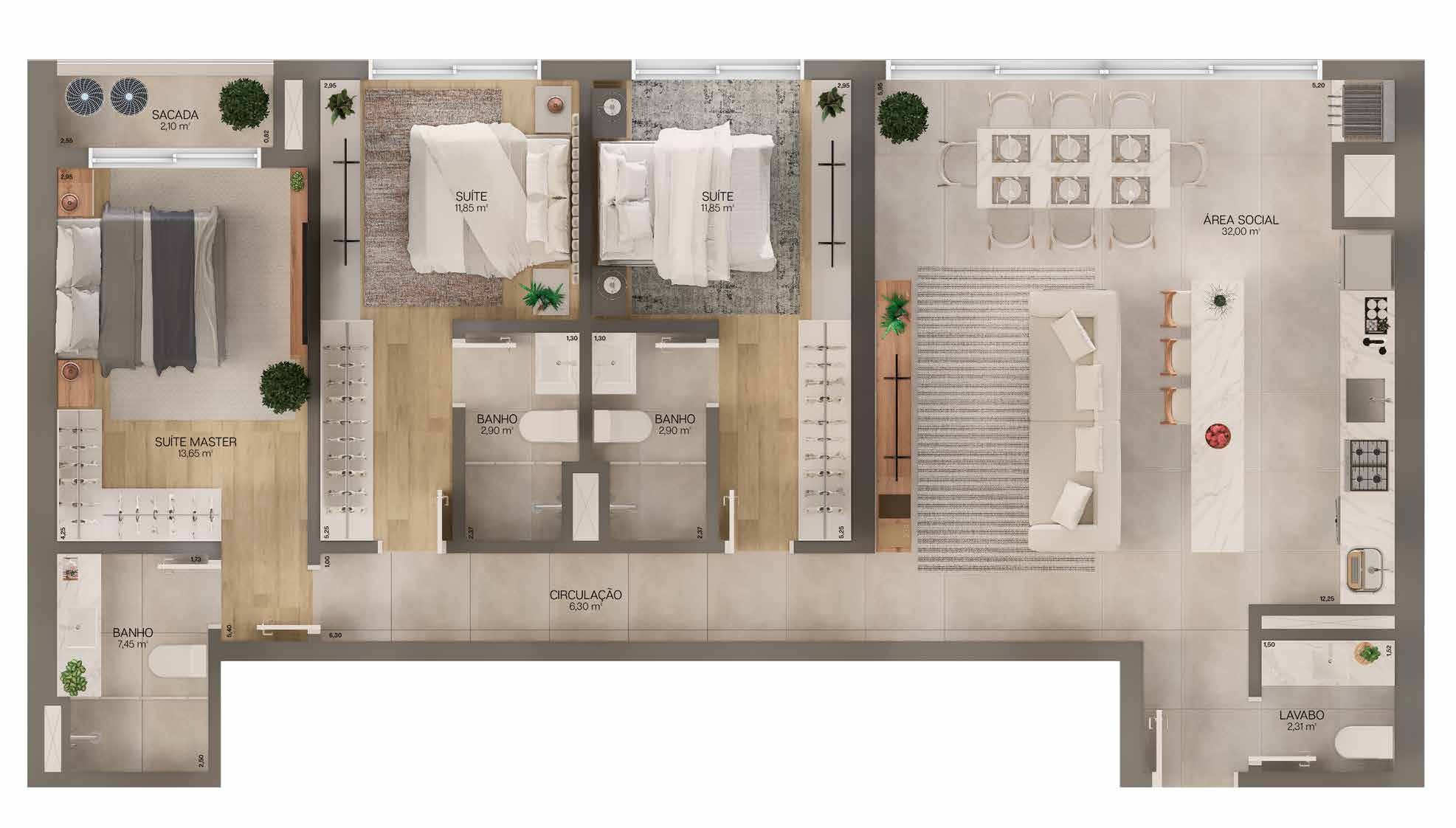 Planta 04 - 3 dorm 114m²