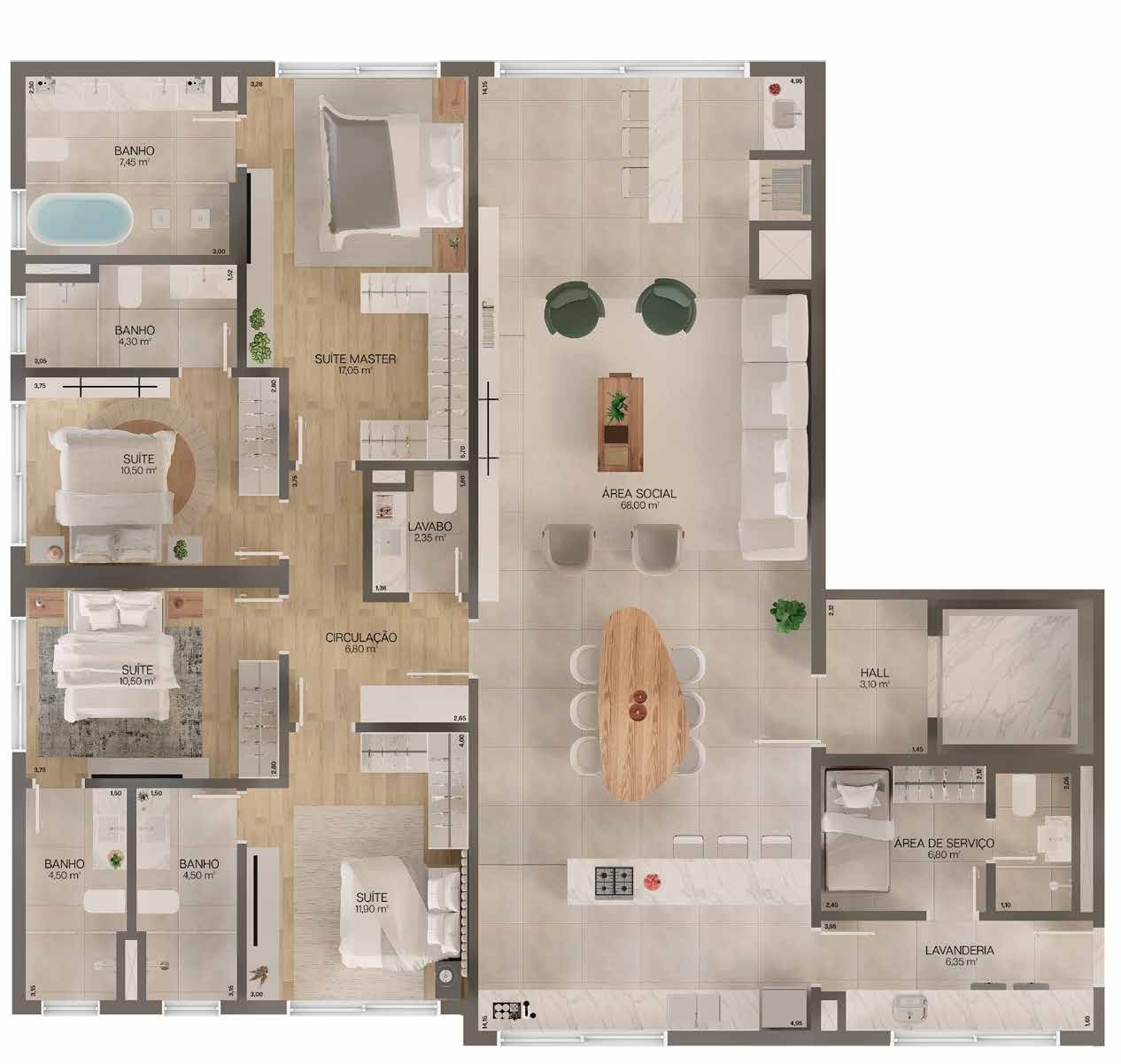 Planta 02 - 4 dorm 199m²