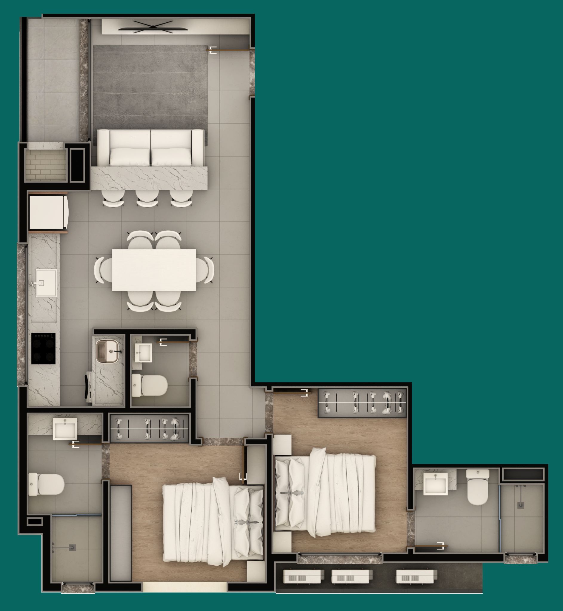 Planta 01 - 2 dorm 66,26m²