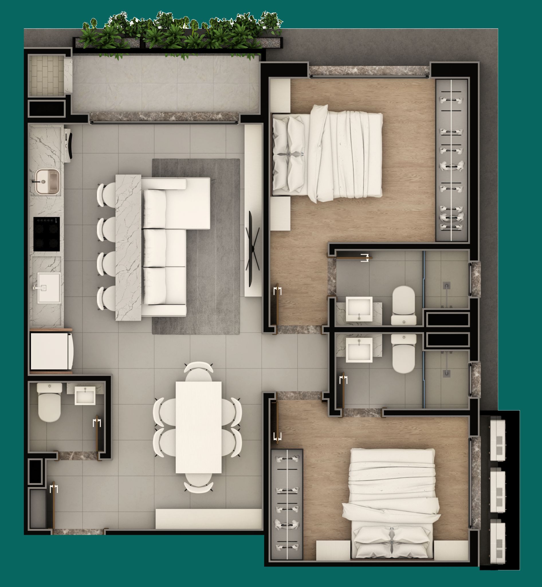 Planta 02 - 2 dorm 69,38m²