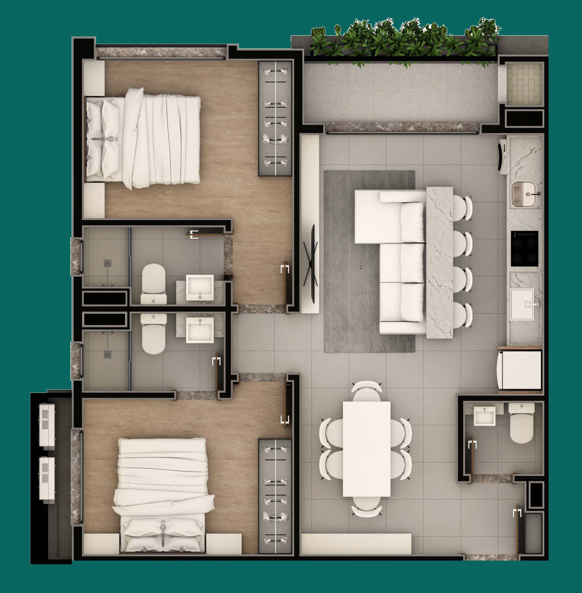 Planta 03 - 2 dorm 69,94m²