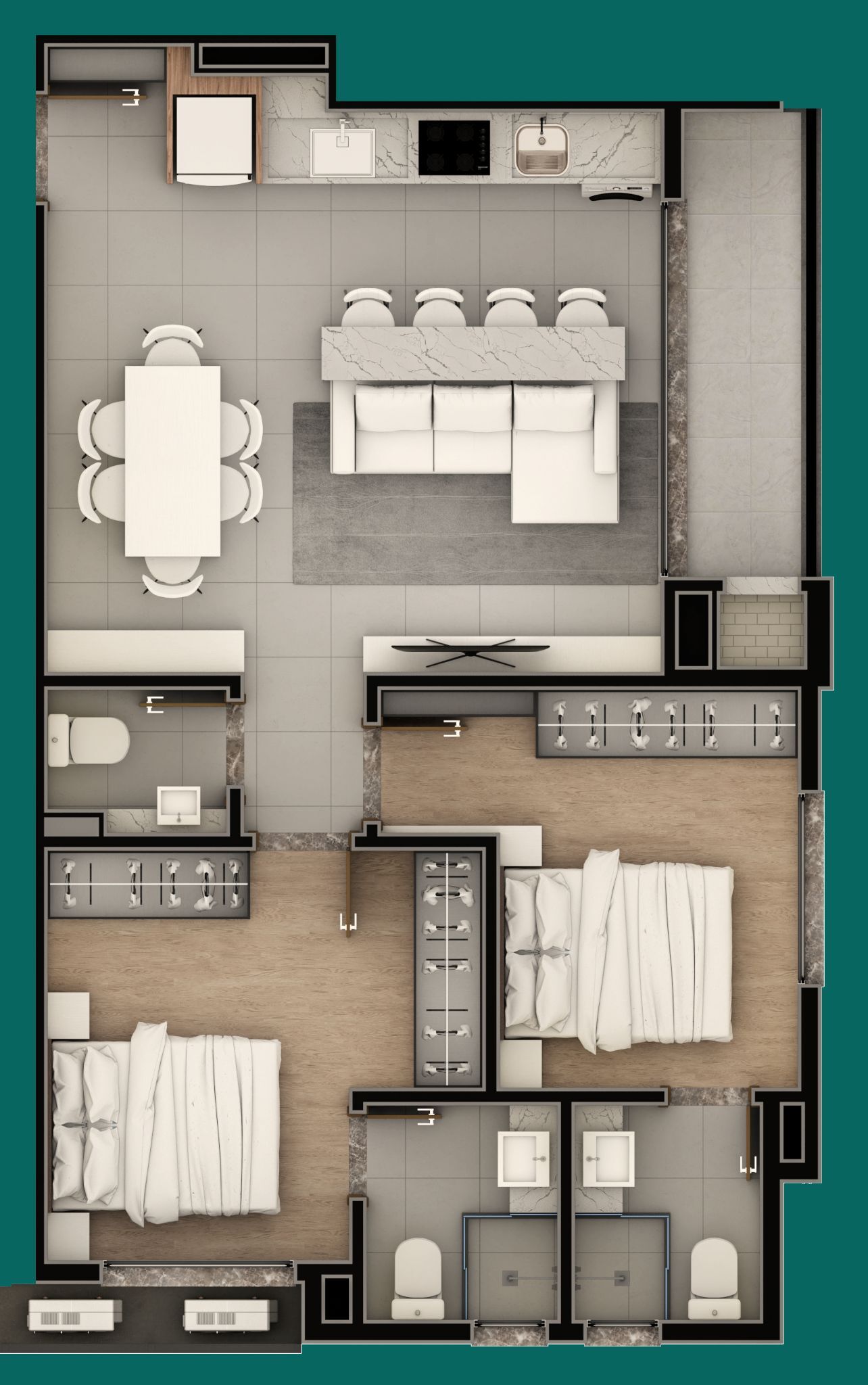 Planta 04 - 2 dorm 69,94m²