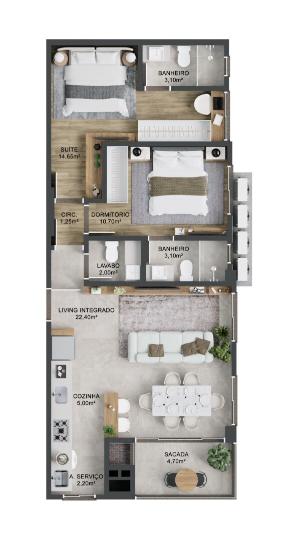 Planta 02 - 2 dorm 80m²