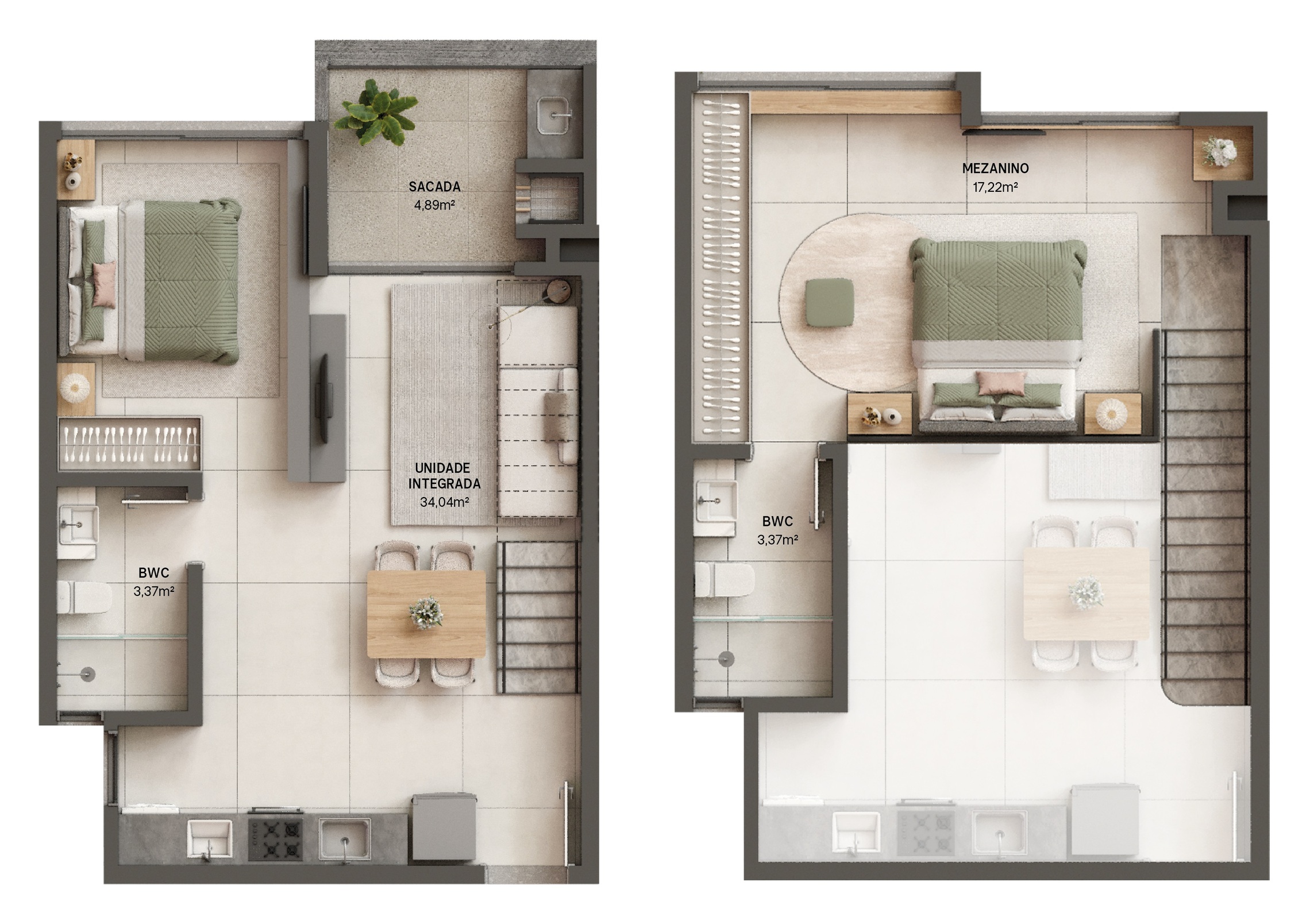 Planta 17 - 2 dorm 72,55m² - loft