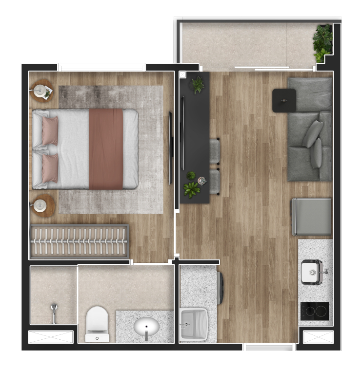 Planta 01 - 1 dorm 29m²