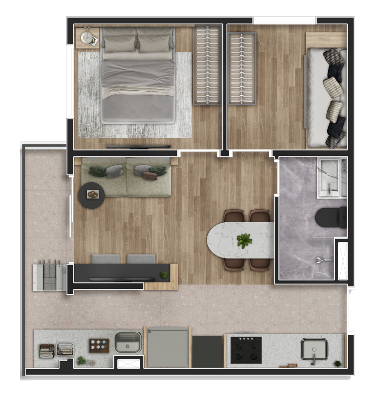 Planta 02 - 2 dorm 41m²