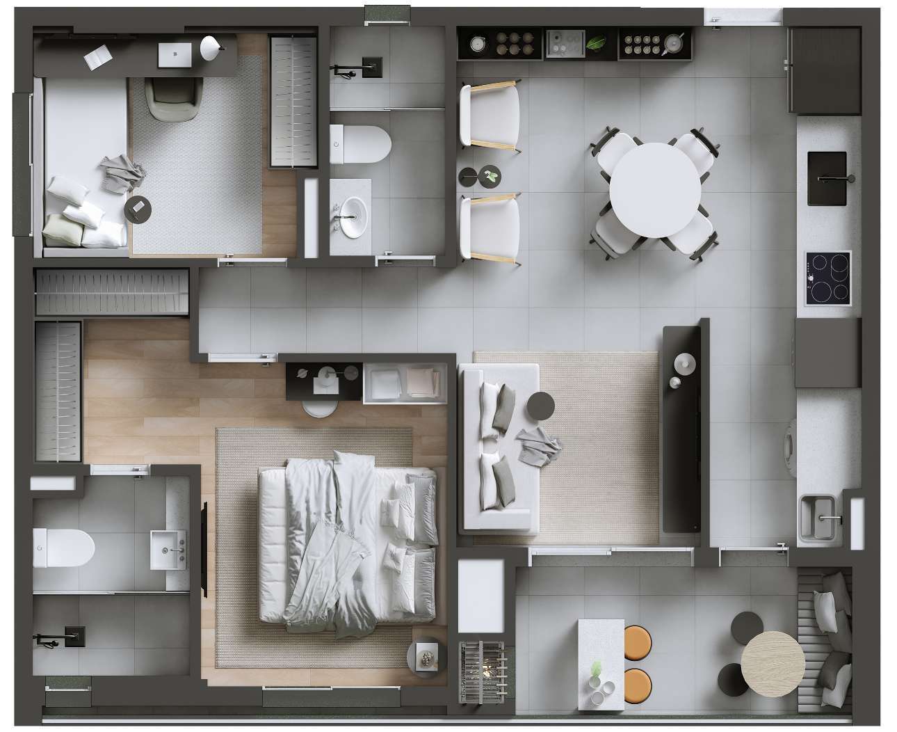 Planta 01 - 2 dorm 66,72m²