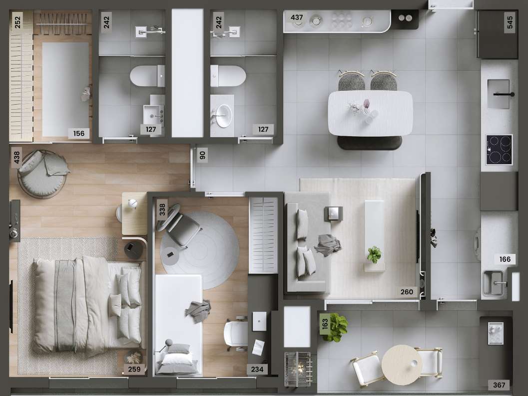 Planta 02 - 2 dorm 69,17m²