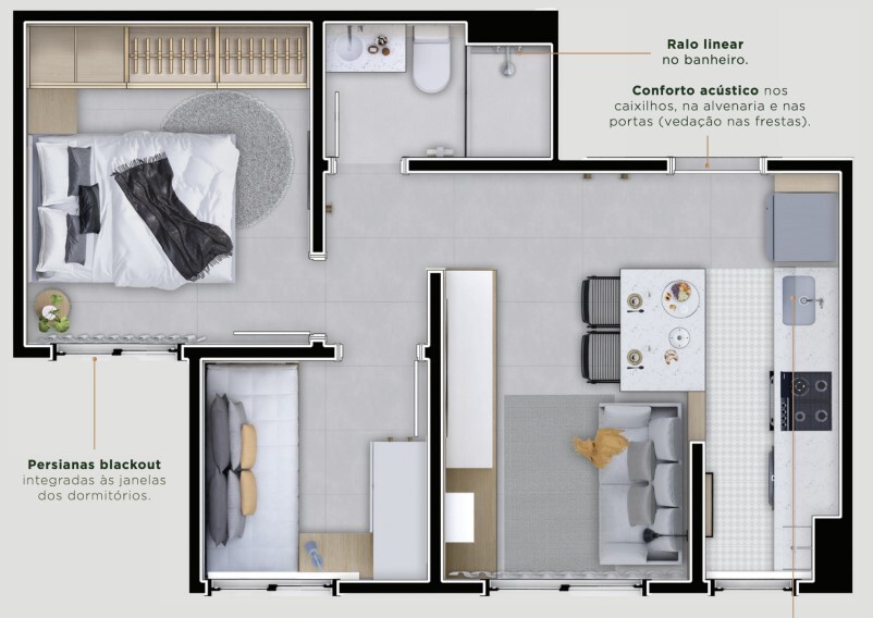 Planta 01 - 2 dorm 34,99m²
