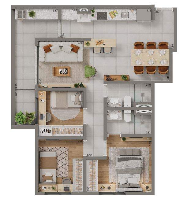 Planta 04 - 3 dorm 73m²
