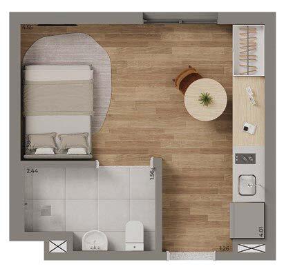 Planta 01 - 1 dorm 21m² - studio