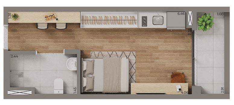 Planta 02 - 1 dorm 26m² - studio