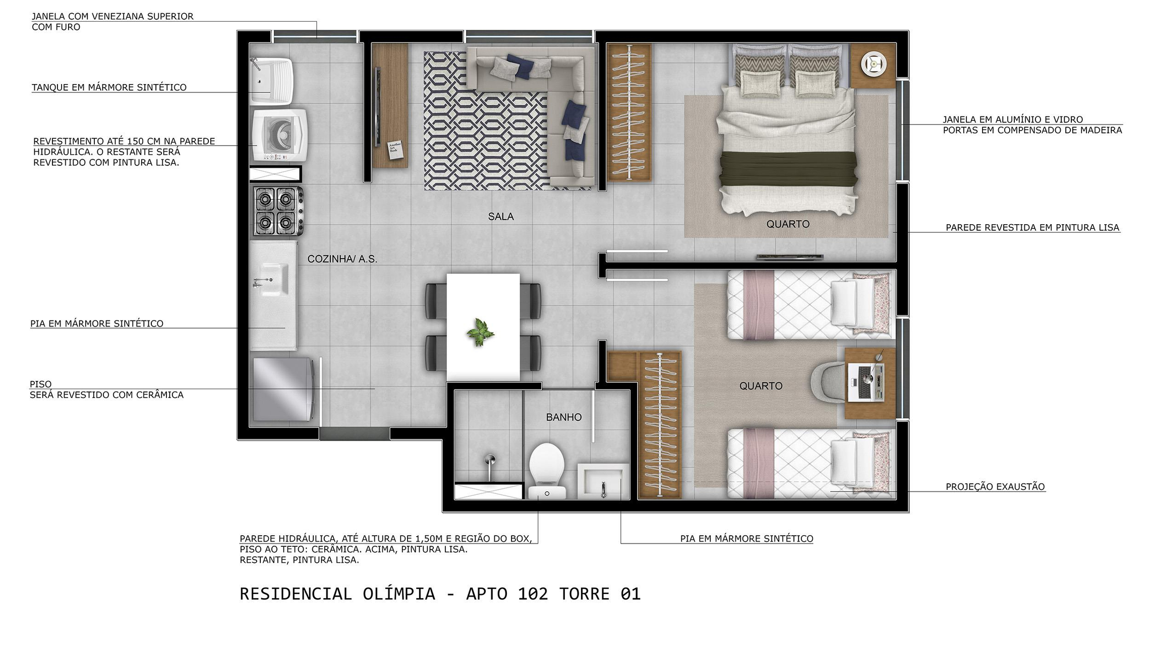 Planta 01 - 2 dorm 39,88m²