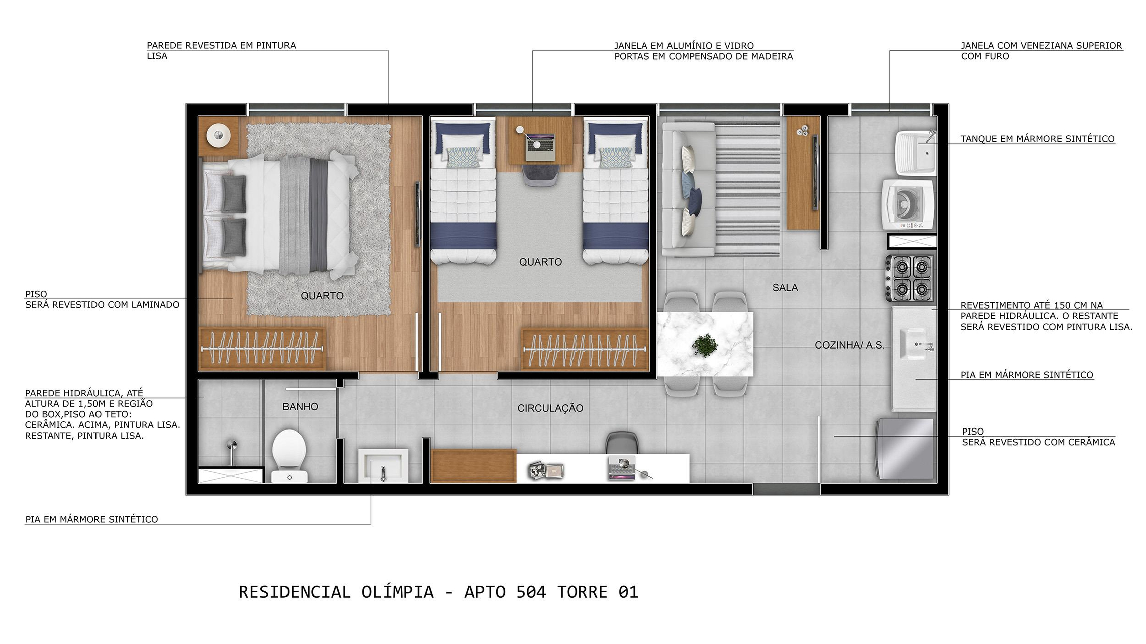 Planta 02 - 2 dorm 42,44m²