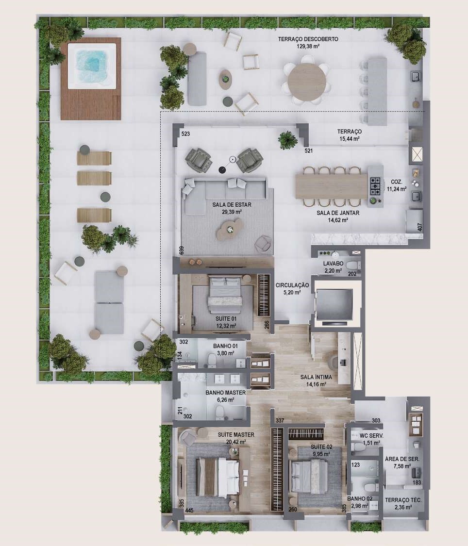 Planta 07 - 3 dorm 320,10m² - garden