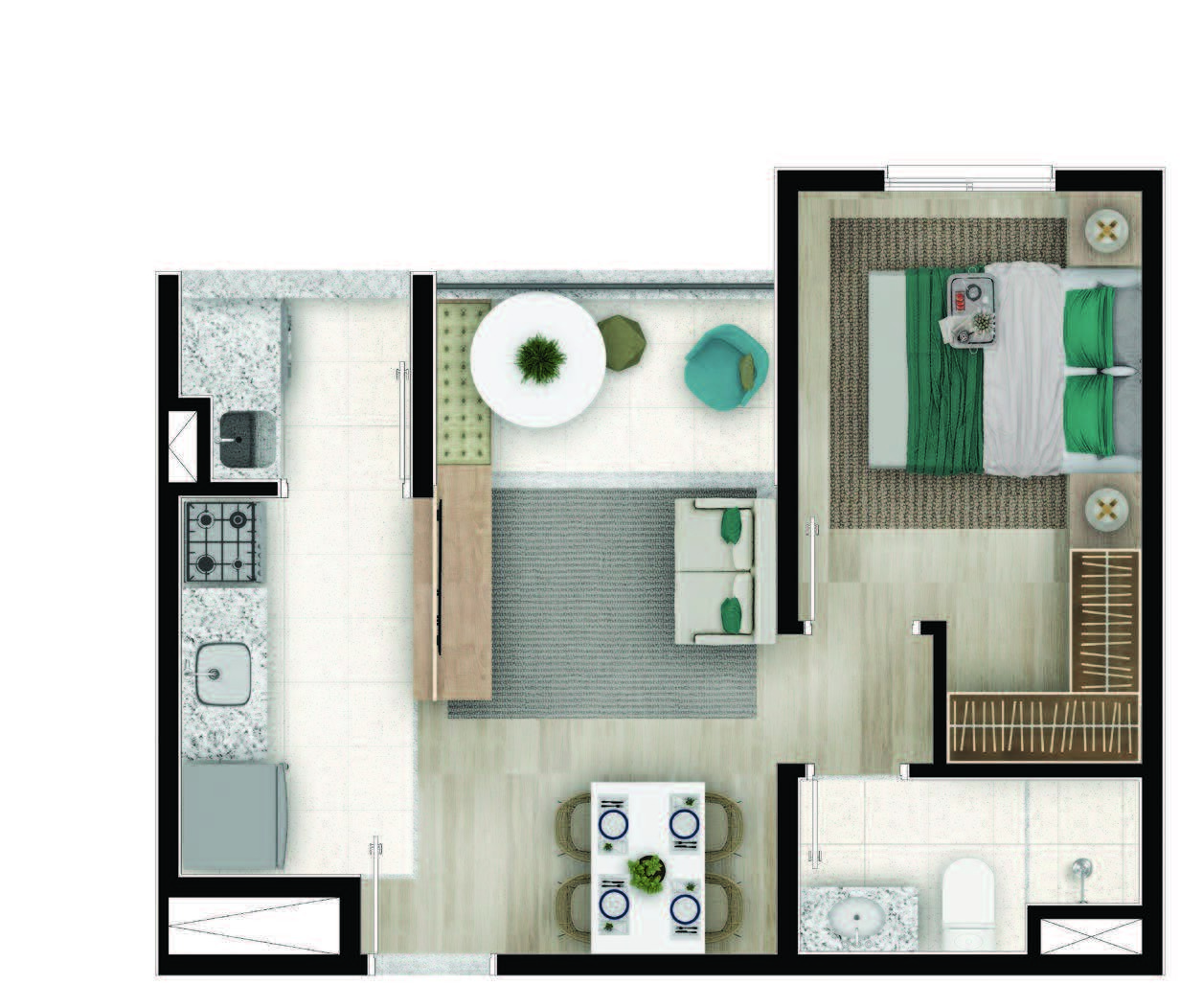 Planta 01 - 1 dorm 34,77m²