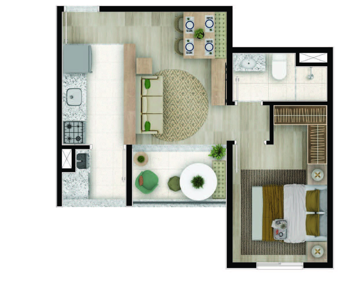 Planta 02 - 1 dorm 36,36m²