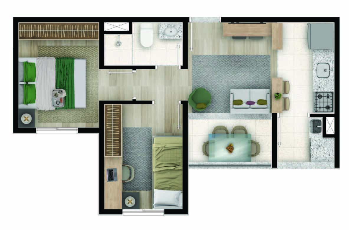 Planta 03 - 2 dorm 40,67m²