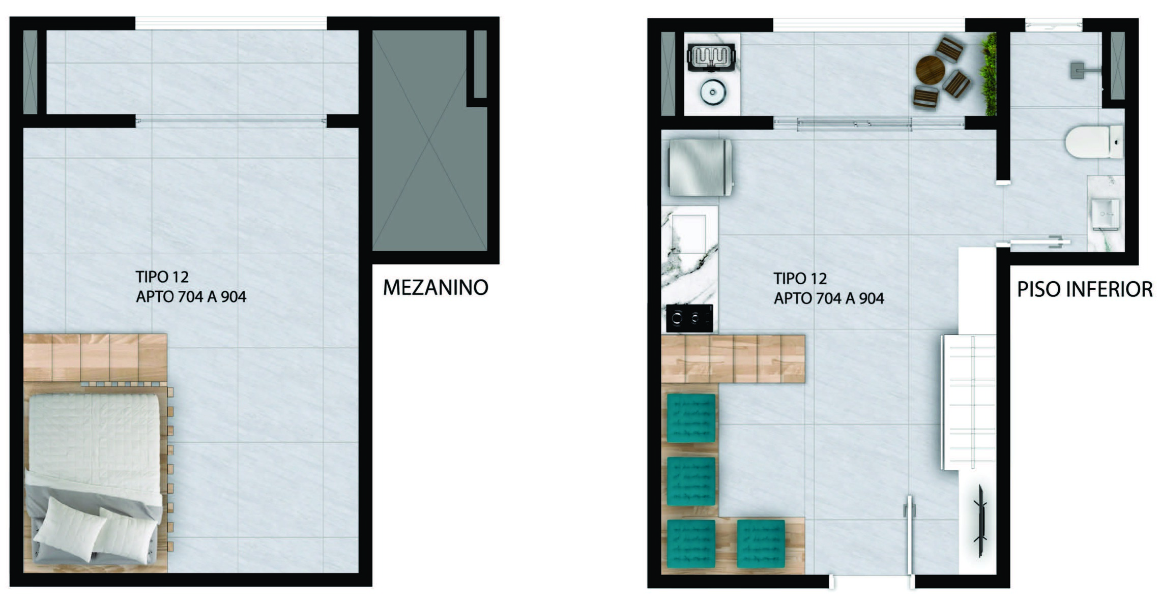 Planta 01 - 1 dorm 25,02m² - loft
